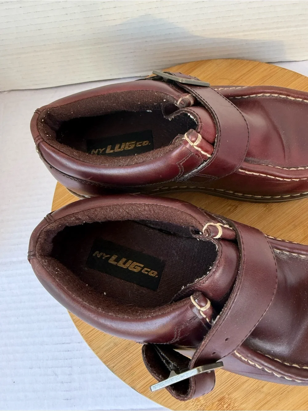 Vintage Lugz Burgundy Leather Monk Strap Moc Toe Casual Shoes Men’s 7 Y2K